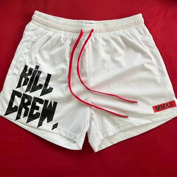 Kill Crew Shorts Kill Crew Muay Thai Shorts Mid Thigh Cut White
